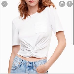 Aritzia Wilfred White Knot Crop Top